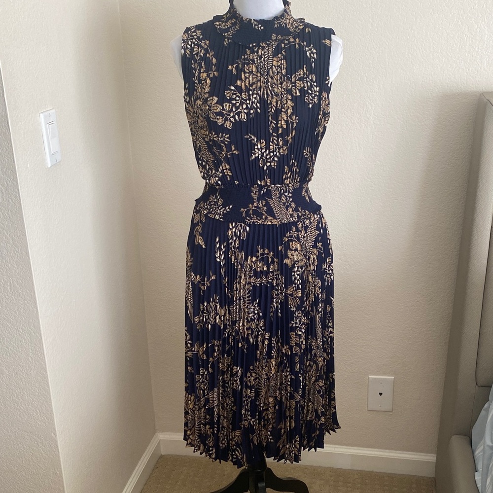 Nanette Lepore Navy and Brown Floral Midi Dress